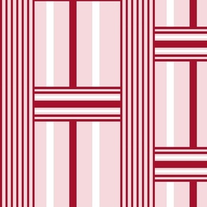 Basket Weave Stripe Poppy Red on Pale Pink