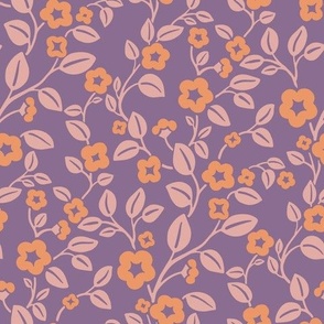 Foxy Floral Vine - Trailing Flowers in Purple and Orange