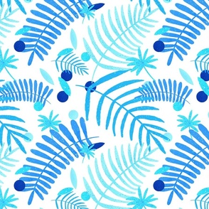 Tropical ferns and palm leaves - turquoise and blue