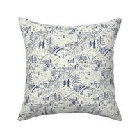 MEDIUM: A Toile de Jouy Rustic Fishing Angler's Retreat in blue and off white