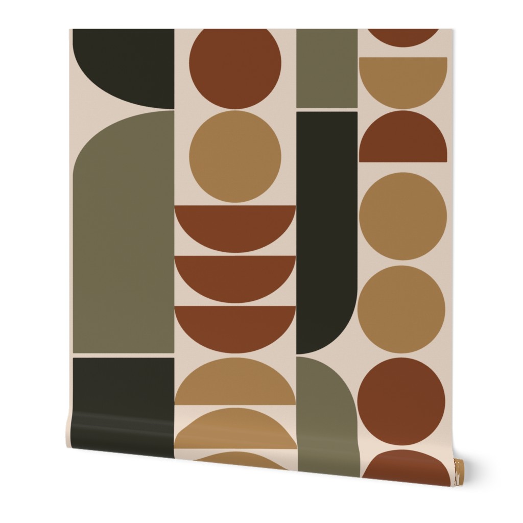 Warm Minimalism Geometric Shapes Earthy Neutral Tones Terra Cotta Mustard Yellow Olive Green Army Green