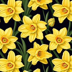 Yellow daffodils on black background (big scale)