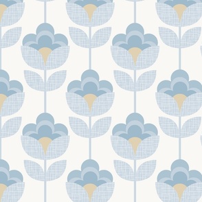 (L) coastal scandi  mod floral - white / pale grey blue