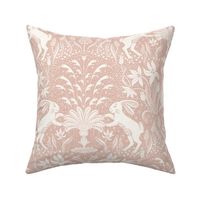 rabbits at the fountain / soft blush pink and cream white- large scale