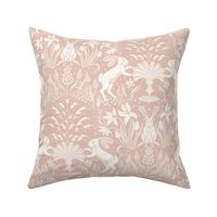 rabbits at the fountain / soft blush pink and cream white- medium scale