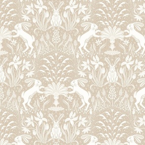rabbits at the fountain / light natural tan and cream white- medium scale