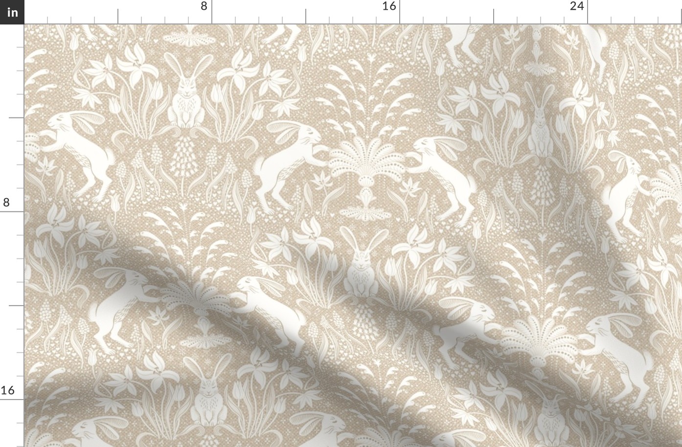 rabbits at the fountain / light natural tan and cream white- medium scale