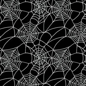 Spooky White Spider Webs on Black Halloween