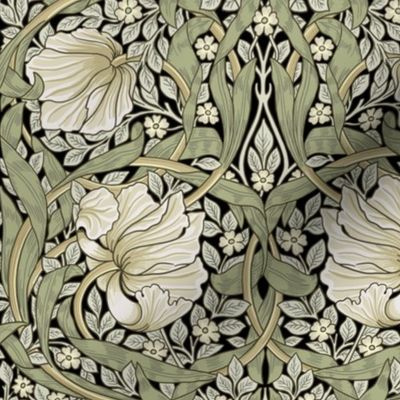 Pimpernel By William Morris- Small - Perfect Glamour for Heritage, English Cottage, A New Farmhouse - Grandmillennial Opulent Victorian Pimpernell Flowers For Luxury Elegant Home Decor and Wallpaper- classic sage green and beige black 