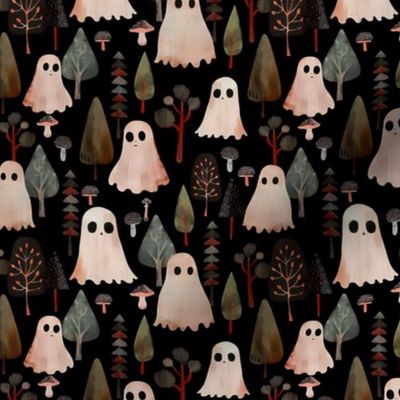 Small- Vintage Gothic: bizarre cute ghosts And whimsical trees and mushroom Dance in Dark Forest –  A Halloween Tale of Death, Creepy Evil, Mystery, Retro Mystic, Undead Zombie Occult Magic - black sepia