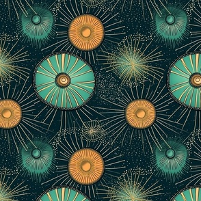 green and gold art nouveau japanese sea urchins
