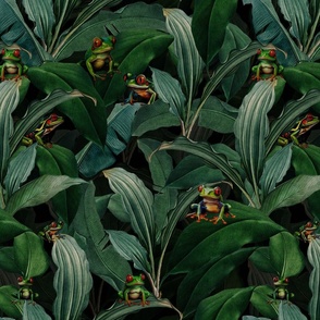 Medium - Vintage Jungle Romanticism: Maximalism Moody Florals Amidst Antique Botany Rainforest Wallpaper in a  Victorian Goth Inspired Tropical Garden of Exotic Treefrogs and Mystical  Night Palm Leaves jungle