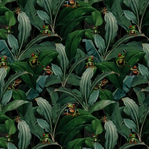 Small - Vintage Jungle Romanticism: Maximalism Moody Florals Amidst Antique Botany Rainforest Wallpaper in a  Victorian Goth Inspired Tropical Garden of Exotic Treefrogs and Mystical  Night Palm Leaves jungle