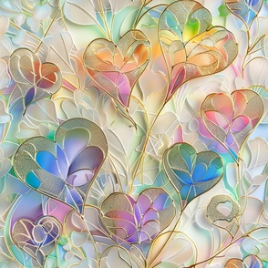 Colorful Glimmery Stained Glass Growing Floral Hearts