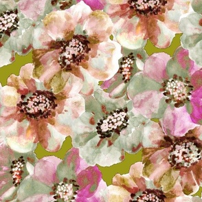 Handmade floral watercolor pink olive green