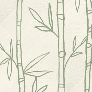 Warm Minimalism Hand Drawn Bamboo in Medium Sage and Warm Cream Zen and Japandi Style Textured Large Scale