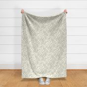 Warm Minimalism Hand-Drawn Bamboo Leaves  in Soothing Light Sage  and Warm Cream Textured Large Scale Zen Japandi Style