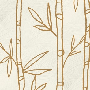 Warm Minimalism Hand Drawn Bamboo in Deep Mustard Brown and Warm Cream Textured Large Scale Zen Japandi Style 
