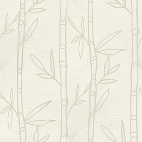 Warm Minimalism Hand Drawn Bamboo in Light Sage and Warm Cream Textured Large Scale
