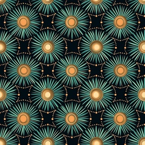 art nouveau sea urchins in green and gold