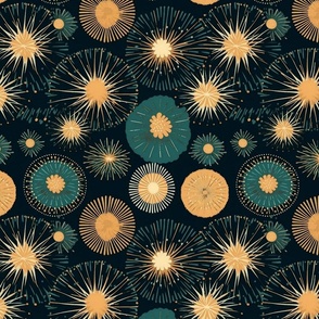 art nouveau sea urchins in geometric gold and aqua