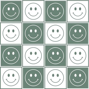 Bigger Happy Face Checkers in Soft Pine Green