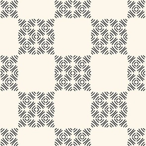 Large Faux Block Print Checkerboard in black and creme background- Black, White, and Neutral