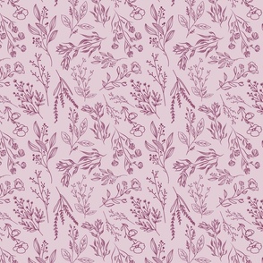 8" Repeat AMELIA Tossed Botanical Pattern Small Scale | Maroon Pink