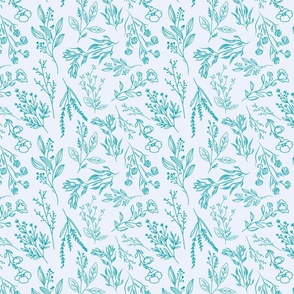 8" Repeat AMELIA Tossed Botanical Pattern Small Scale | Teal Blue