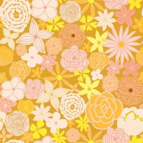 retro boho floral blooms - blushing brights on bronze