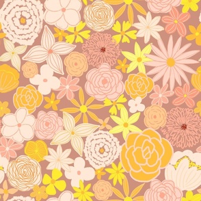 retro boho floral blooms - blushing brights on mauve