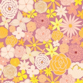 retro boho floral blooms - blushing brights on mulled wine