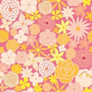 retro boho floral blooms - blushing brights on strawberry pink