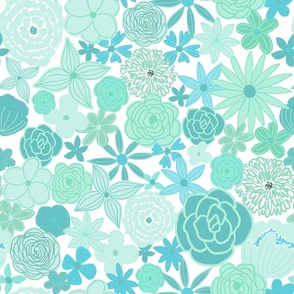 retro boho floral blooms - turquoise
