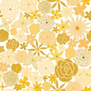 retro boho floral blooms - mustard yellow