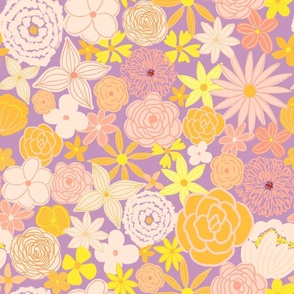 retro boho floral blooms - blushing brights on purple