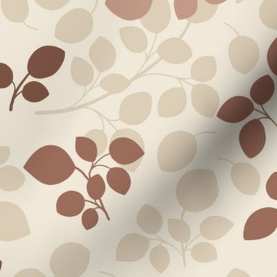 Warm Minimalistic Tossed Style Leaves in shades of brown and beige ( medium scale )