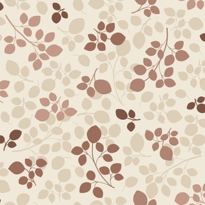 Warm Minimalistic Tossed Style Leaves in shades of brown and beige ( medium scale )
