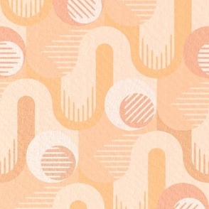 Warm minimalist sunset - simple geometric shapes with cloth texture in orange and salmon tones