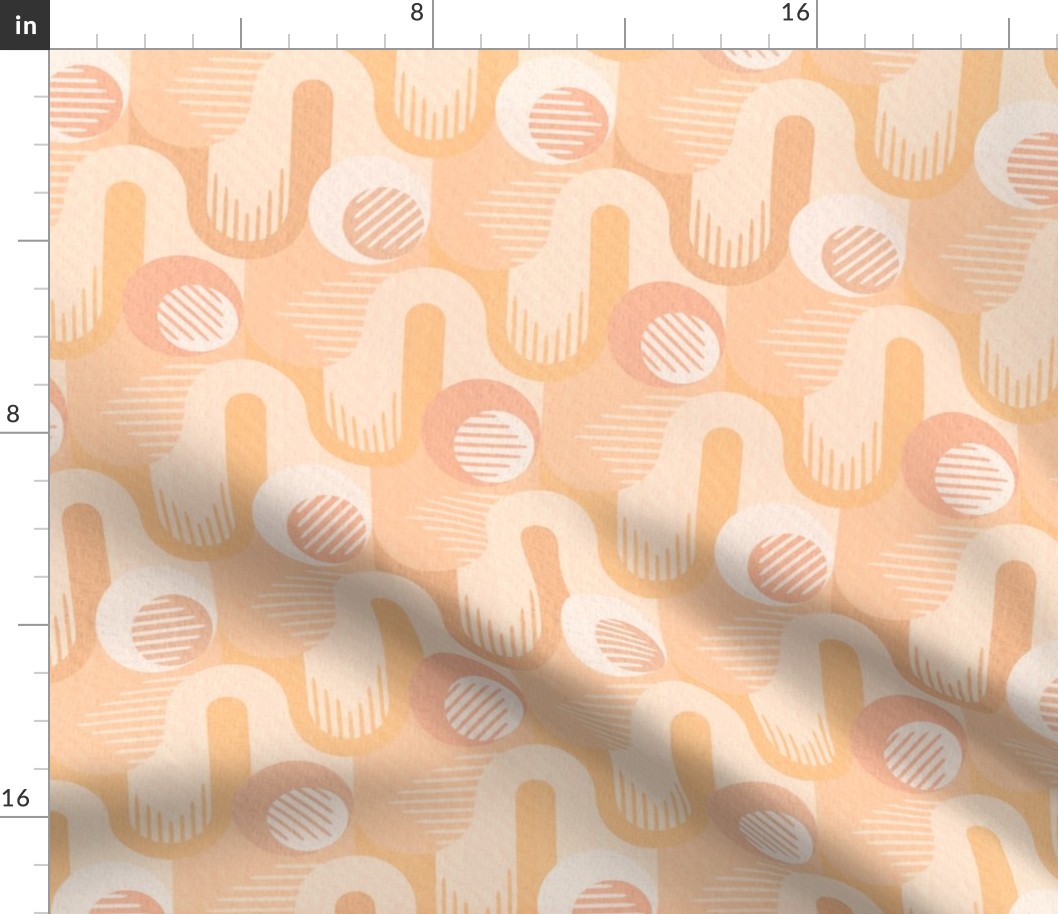 Warm minimalist sunset - simple geometric shapes with cloth texture in orange and salmon tones