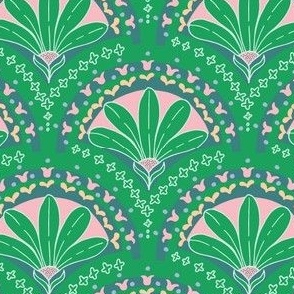 Art Deco Fan Daisy Pattern in Pink and Green