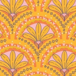 Art Deco Fan Daisy Pattern in Yellow, and Orange