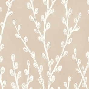 Pussy willows soft cozy watercolor in warm clay tan minimalist wallpaper design