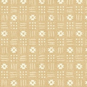 Mudcloth Stars, Ivory on Wheat | Geometric block print stars on chambray cotton, earthy yellow and warm white rustic, natural decor, warm minimalism neutrals.