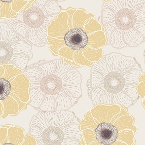 L- Anemone flower warm minimalism  flaxen yellow, rosy beige, tan