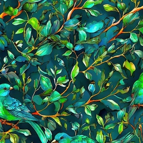 Blue green iridescent birds