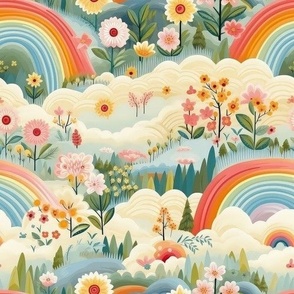 Small Cheery Spring Meadows Rainbow Folksy Floral