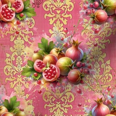 GOOSEBERRIES ON DAMASK PINK GOLD FLWRHT