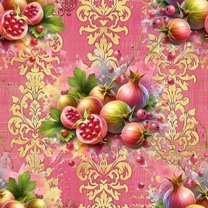 GOOSEBERRIES ON DAMASK PINK GOLD FLWRHT