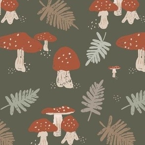  Mystical Forest Delight: Mushrooms and Ferns Pattern, greenish